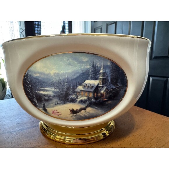 Thomas Kinkade Sunday Evening Sleigh Ride Teleflora Gift Bowl Christmas Holiday - Picture 2 of 5